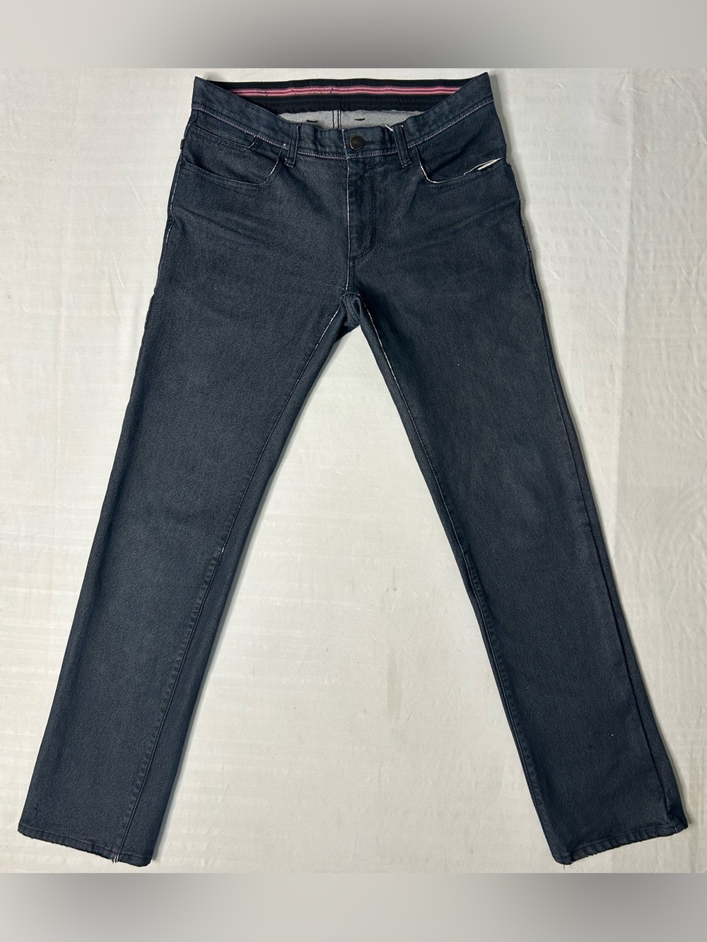 Rapha Jeans Mens 32x32 Dark Wash Cycling Denim Pink Stripe Slim Straight EUC